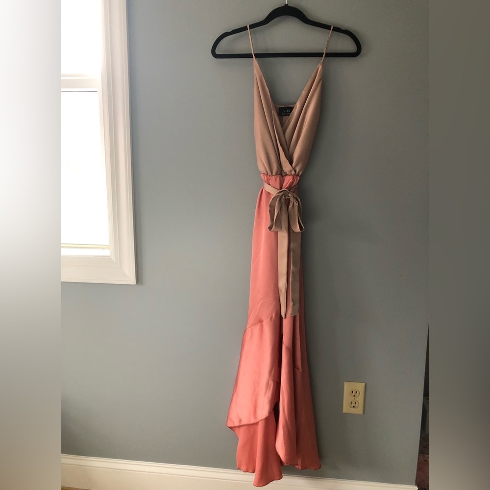NWOT VICI Ansley Satin Color-block High Low Maxi Dress (Wedding Guest Dress!) - Picture 5 of 7